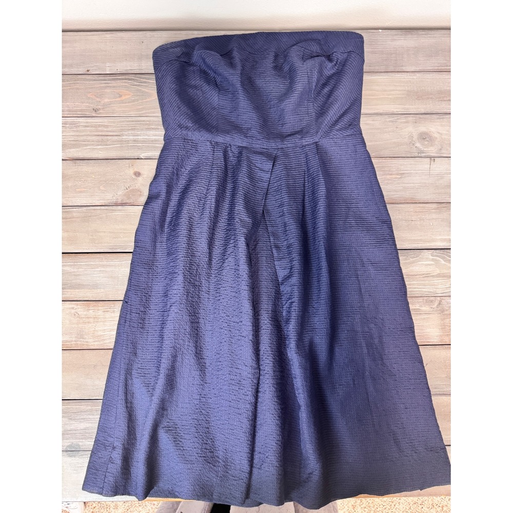 J.Crew Navy Blue Silk Cotton Ribbed Strapless Cocktail Dress Size 4 - Picture 2 of 10